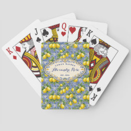 Monogram Name Lemon Blue French Country Tile  Spielkarten