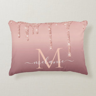 Monogram Name Letter Rose Gold Blush Akzent Pillow Dekokissen