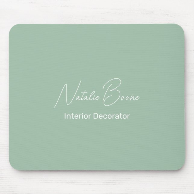 Monogram Name Light Green White Decorator Mousepad (Vorne)