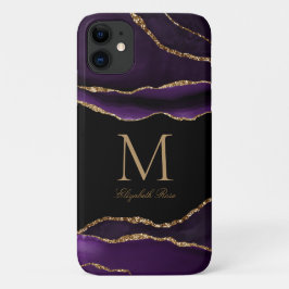 Monogram Name Lila Agate Gold Black Modern Case-Mate iPhone Hülle