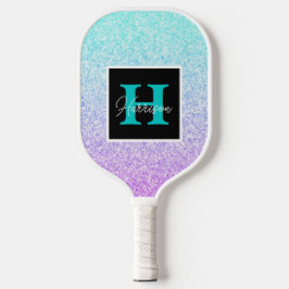 Monogram-Name lila & Blue Glitzer individuell anpa Pickleball Schläger