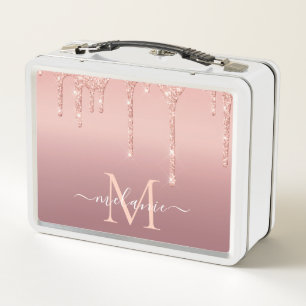 Monogram Name Lunch Box Rose Gold Blush Glitzer