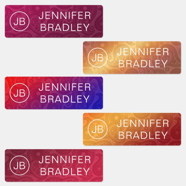 Monogram Name Luxury Red Gold Paisley Pattern Etiketten (Gruppe)