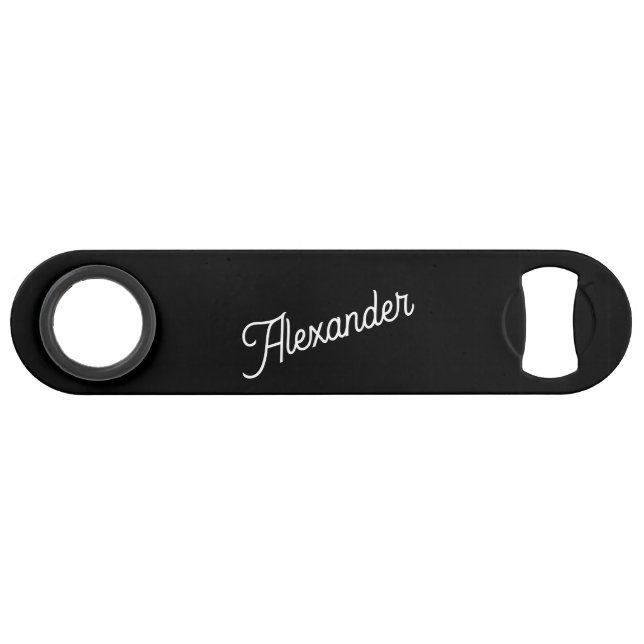 Monogram Name Modern Black Speed Flaschenöffner (Vorderseite (Horizontal))