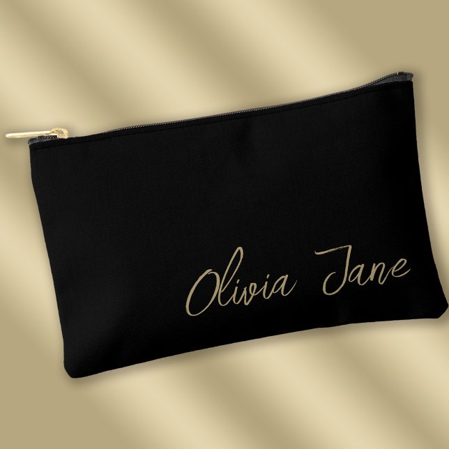 Monogram Name Modern Minimalistisch Gold Black Zubehörtasche (Stylishly Personalize with Your Custom Name.)