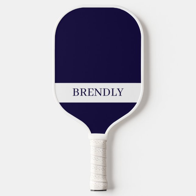 Monogram Name Modern Navy Blue White Pickleball Schläger (Vorderseite)