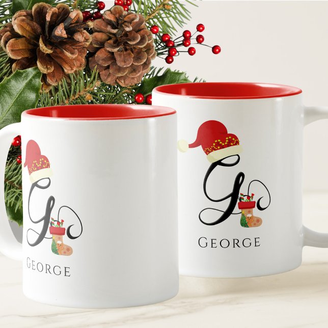 Monogram Name Modern Script Letter G Holiday Zweifarbige Tasse (Von Creator hochgeladen)