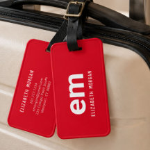 Monogram Name Moderne Minimal Red Luggage Tag