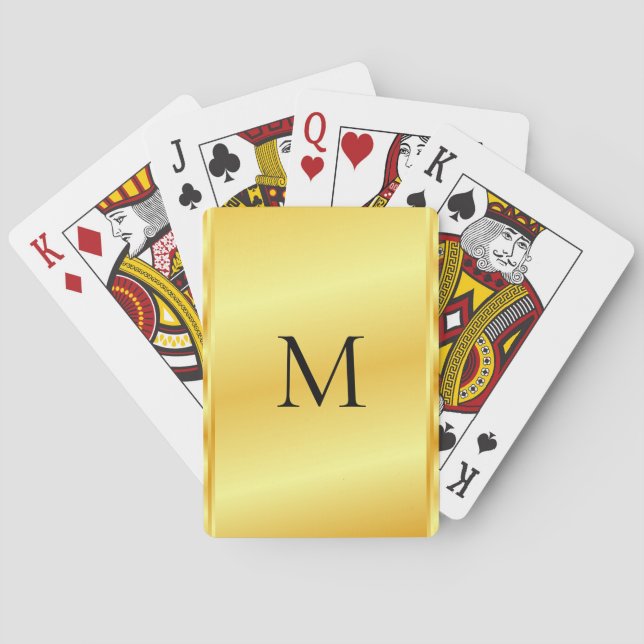 Monogram Name Modernes elegantes Gold Metallic Loo Spielkarten (Rückseite)