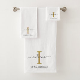 Monogram Name Modernes Minimalistisches Gold Grau  Badhandtuch Set