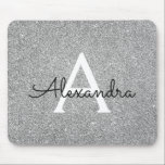Monogram Name Mousepad für Silver Sparkle Glitzer<br><div class="desc">Monogram Name Monogram Mousepad für Glitzer-Sparkle-Imitate in Silber und Schwarz. Dieses Mousepad kann auf Ihren Vornamen angepasst werden.</div>