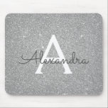 Monogram Name Mousepad für Silver Sparkle Glitzer<br><div class="desc">Monogram Mousepad für den silbernen Sparkle-Glitzer. Dieses Mousepad kann auf Ihren Vornamen angepasst werden.</div>