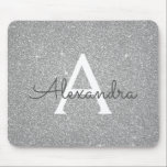 Monogram Name Mousepad für Silver Sparkle Glitzer<br><div class="desc">Monogram Mousepad für den silbernen Sparkle-Glitzer. Dieses Mousepad kann auf Ihren Vornamen angepasst werden.</div>