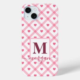 Monogram Name Niedlich Girly Pink Heart Case-Mate iPhone Hülle