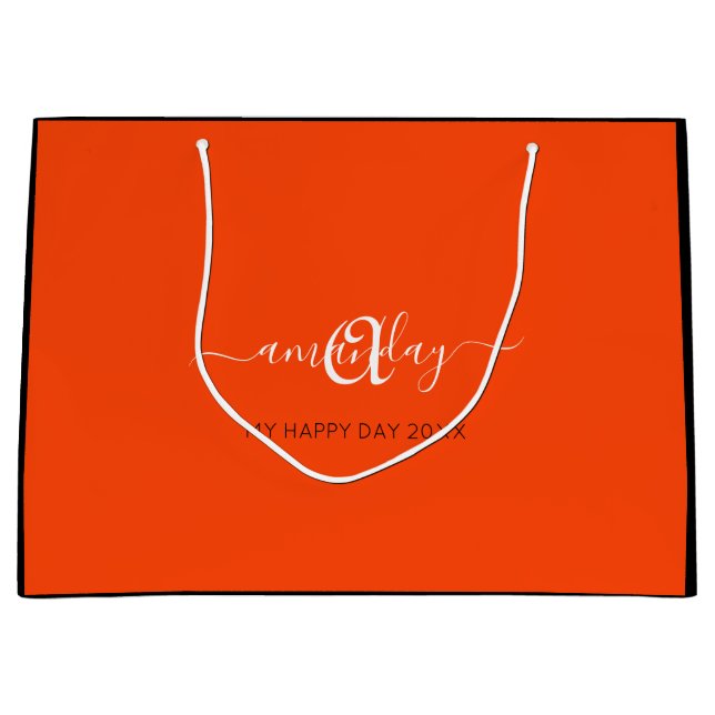Monogram Name Orange Bridal Sweet16th Wedding Große Geschenktüte (Vorderseite)