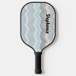 Monogram Name Pastellstreifen Wellen graublau cyan Pickleball Schläger