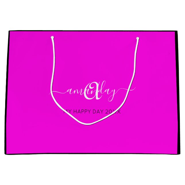 Monogram Name Pink Bridal Sweet16th Wedding Große Geschenktüte (Vorderseite)