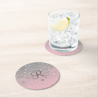 Monogram Name Pink Gray Silver Stars Hochzeit