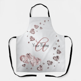 Monogram Name Pink Peach Shiny Hearts Geometric Schürze