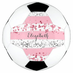 Monogram Name Pink White Gray Glitzer Girly Trendy Fußball