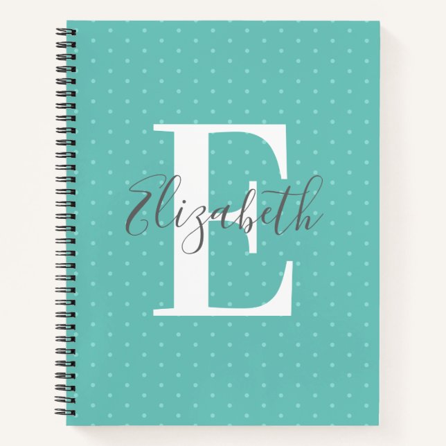 Monogram Name Polka Dot Aquamarin Girly Notizbuch (Vorderseite)