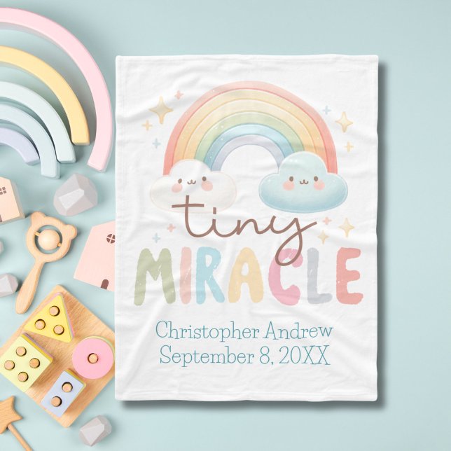 Monogram Name Rainbow Birth Stats Boy Baby Fleecedecke (Rainbow, Tiny Miracle Baby Boy Blanket. Monogram it with his name and birthday)