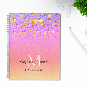 Monogram Name Rainbow Gold Stars Planer