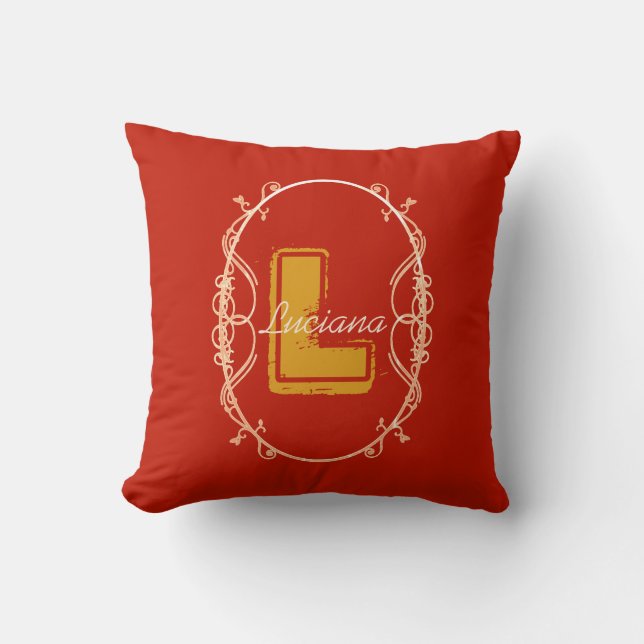 Monogram Name Red Script Einfache Elegante Moderne Kissen (Vorderseite)
