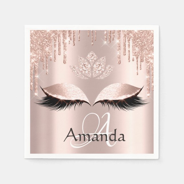 Monogram Name Rose Glitzer Tropfen Spark Diamond Serviette (Vorderseite)