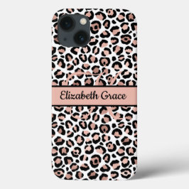 Monogram Name Rose Gold Black Leopard Print iPhone 16 Hülle