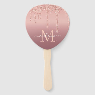 Monogram Name Rose Gold Blush Glitzer Handlüfter Fächer
