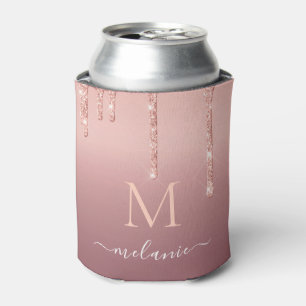 Monogram Name Rose Gold Blush Glitzer kann kühler Dosenkühler