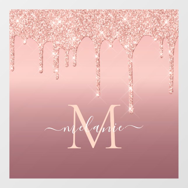 Monogram Name Rose Gold Blush Glitzer Klammern Fensteraufkleber (Blatt)