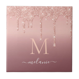 Monogram Name Rose Gold Blush Glitzer Sparkone Fliese