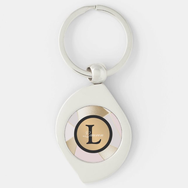 Monogram Name Rose Gold Geometric Schlüsselanhänger (Vorderseite)