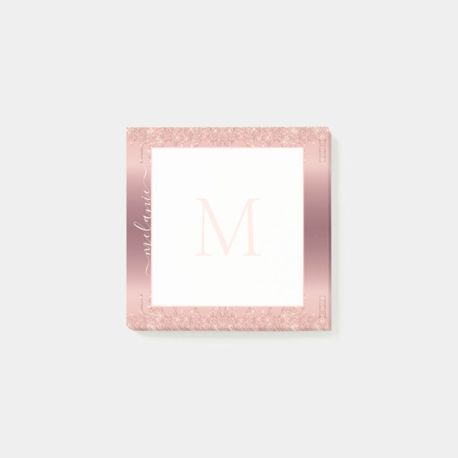 Monogram Name Rose Gold Glitzer Post-it® Notes Post-it Klebezettel (Vorderseite)