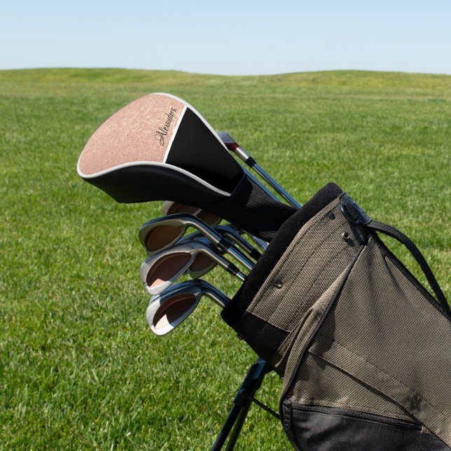 Monogram Name Rose Gold Schwarz-weißes Skript Golf Headcover (In SItu)