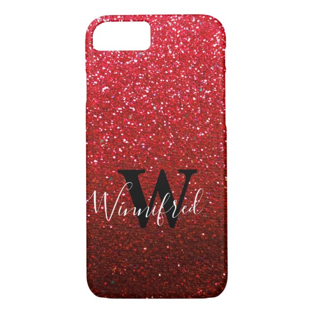 Monogram Name Ruby Red Ombre Glitzer Glitzern Case-Mate iPhone Hülle (Rückseite)