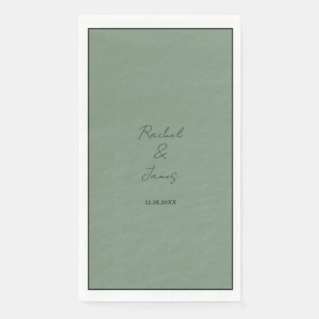 Monogram Name Sage Green Elegant Script Hochzeit Serviette (Vorderseite)