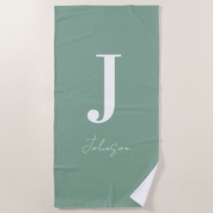 Monogram Name Sage Green Modern Strandtuch