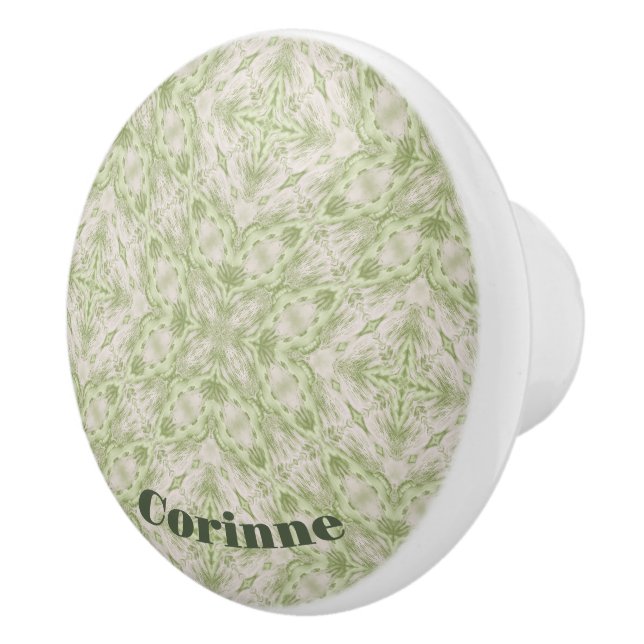 Monogram Name Sage Green Pattern | Keramikknauf (Rechts)