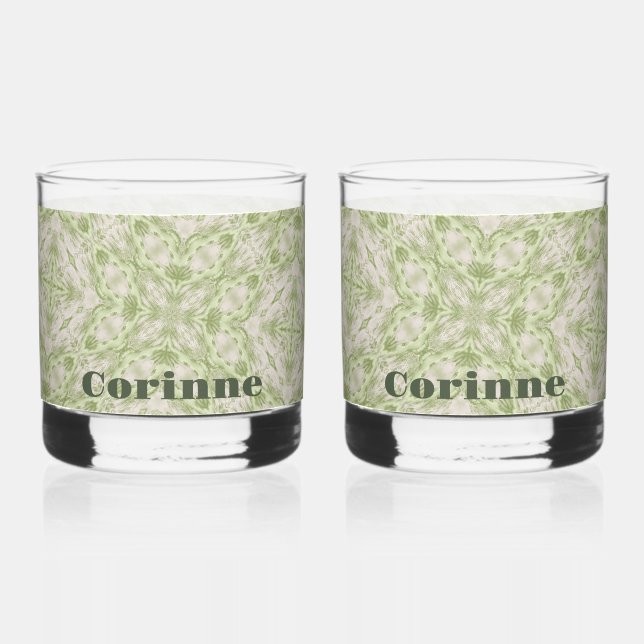 Monogram Name Sage Green Pattern | Whiskyglas (Vorderseite)