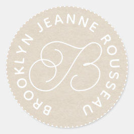 Monogram Name Script Initial Cream Umschlag Aufkle Runder Aufkleber