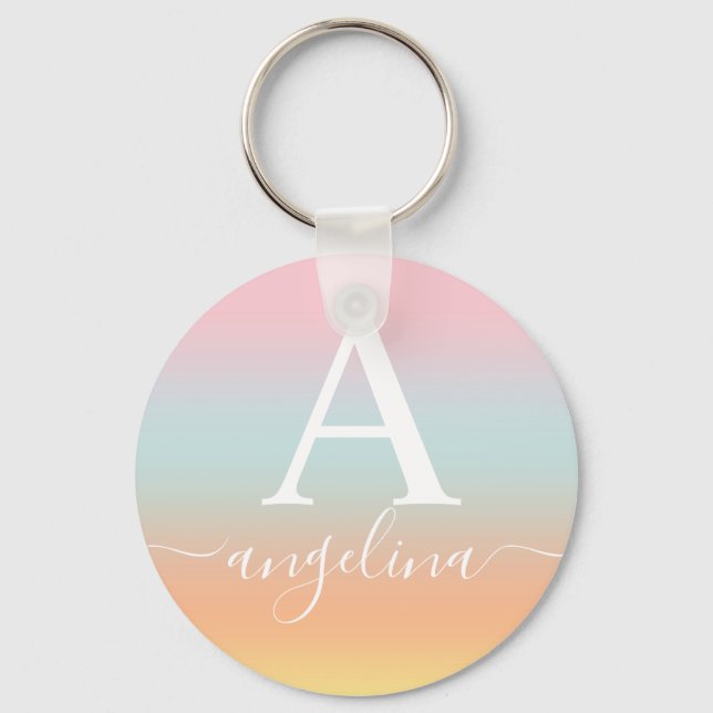 Monogram Name Script Text Gradient Ombre Pink   Schlüsselanhänger (Vorderseite)