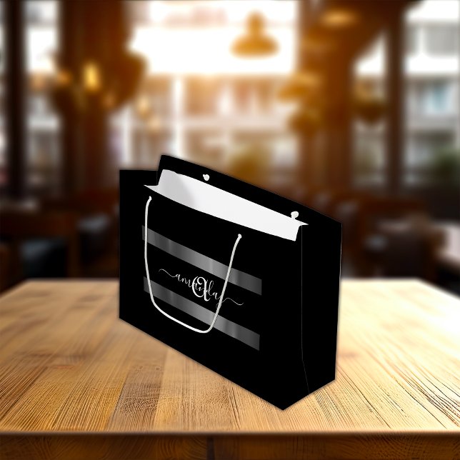 Monogram Name Silver Black Fashion Boutique Bevorz Große Geschenktüte (Monogram Name Silver Black Fashion Boutique Favor Large Gift Bag)