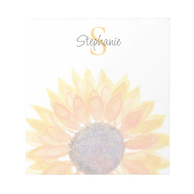 Monogram Name Sunflower  Notizblock (Vorderseite)