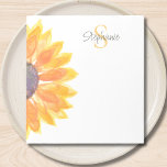 Monogram Name Sunflower Notizblock<br><div class="desc">This floral personalized notepad features a yellow watercolor sunflower and stylish typography.
Easily customizable with your name and monogram.
Original Watercolor © Michele Davies.</div>