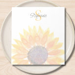 Monogram Name Sunflower  Notizblock<br><div class="desc">This personalized notepad features a yellow watercolor sunflower and stylish script typography.
Easily customizable with your name and monogram.
Original Watercolor © Michele Davies.</div>