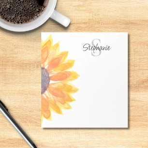 Monogram Name Sunflower Notizblock