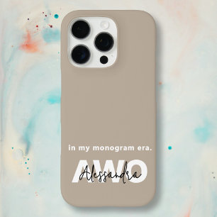 Monogram Name Taupe Tan Beige Weiße Schwarze Minim iPhone 16 Pro Hülle